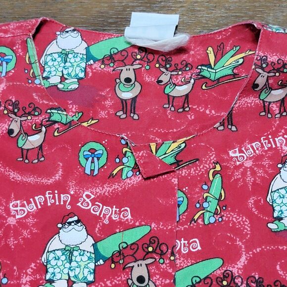 Uniform Advantage Red Scrub Jacket "Surfin' Santa" - Picture 2 of 5